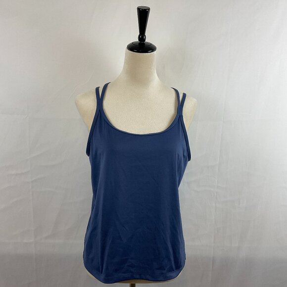 Pink Victoria's Secret Athletic Tank Top XL Blue Strappy Shelf Bra - Picture 1 of 9